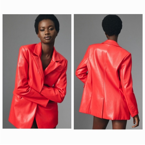 Anthropologie Jackets & Blazers - NWT - NEW Anthropologie DOLAN Left Coast Red Faux Leather Boyfriend Jacket